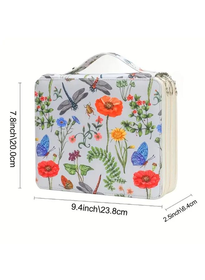 Black Flowers Art Supplies Organizer Bag 3 Zippered Pockets 124 Pen Slots Portable Handle - Image 2