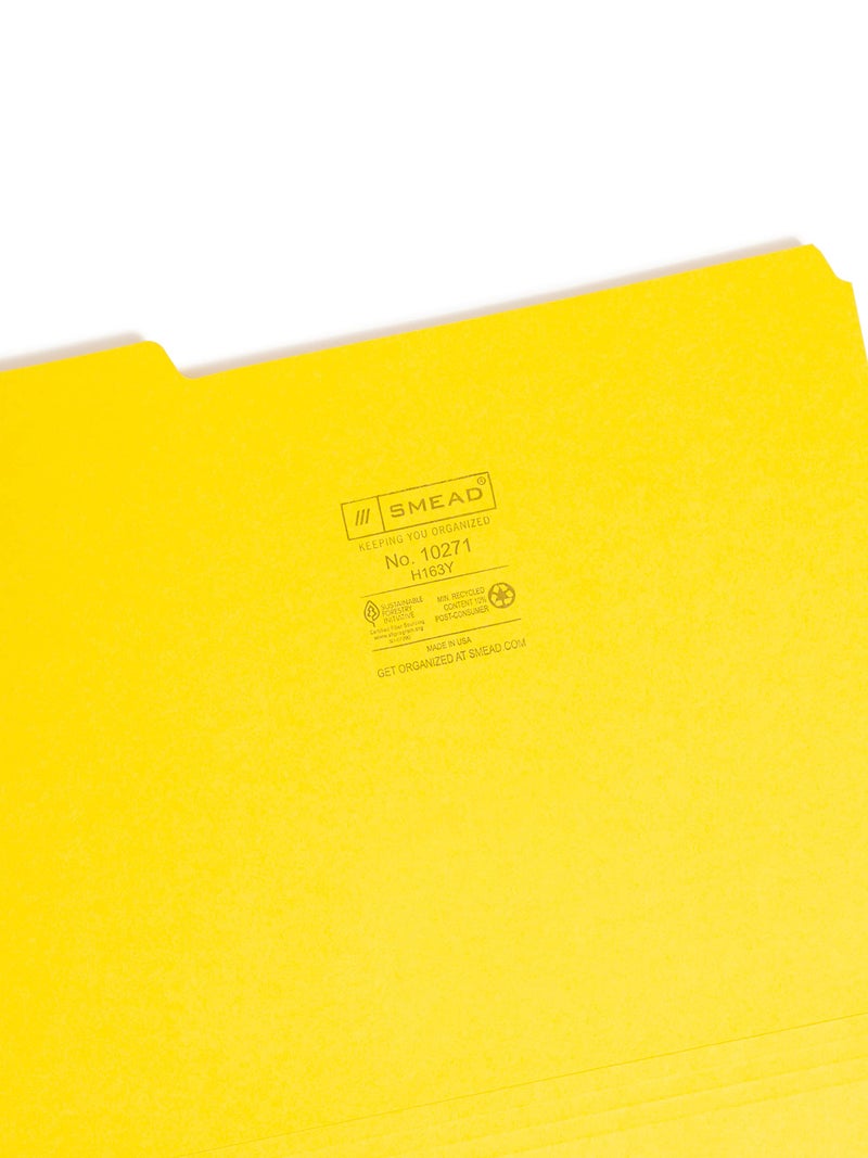 Smead Interior File Folder, 1/3-Cut Tab, Letter Size, Yellow, 100 per Box, Expandable File Folders for Filing Cabinet - Image 3