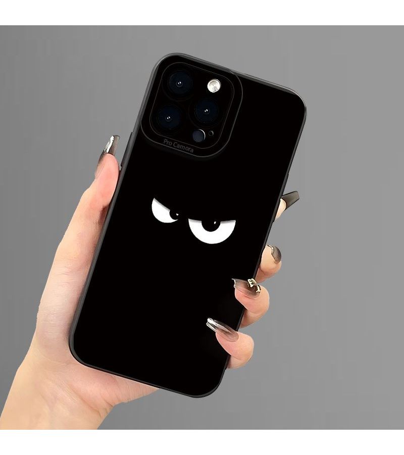 حافظة هاتف سوداء غير لامعة لـ iPhone 15 Pro Max بتصميم عيون غاضبة، غير قابلة للانزلاق، مقاومة للسقوط، غلاف حماية عالي الجودة. - Image 4