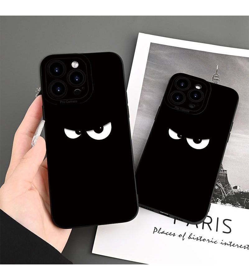 حافظة هاتف سوداء غير لامعة لـ iPhone 15 Pro Max بتصميم عيون غاضبة، غير قابلة للانزلاق، مقاومة للسقوط، غلاف حماية عالي الجودة. - Image 1