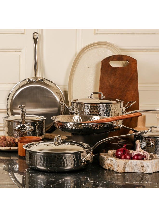 Mauviel M'Elite 5-Ply Hammered Polished Stainless Steel Paella Pan With Cast Stainless Steel Handles, 15.7-in, Made in France - Image 4