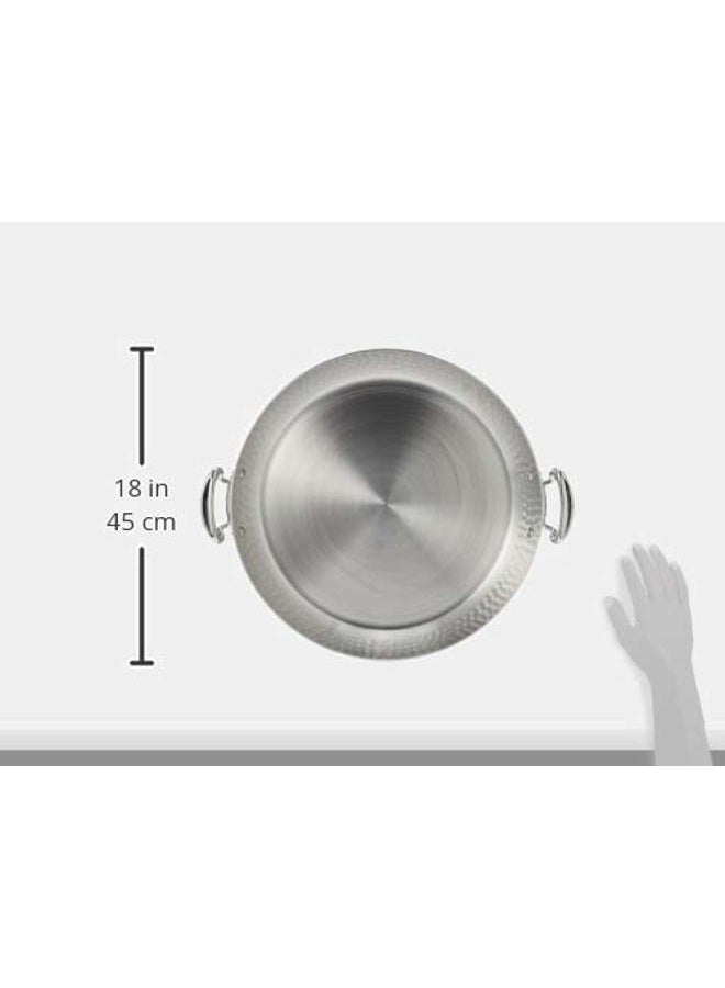 Mauviel M'Elite 5-Ply Hammered Polished Stainless Steel Paella Pan With Cast Stainless Steel Handles, 15.7-in, Made in France - Image 3