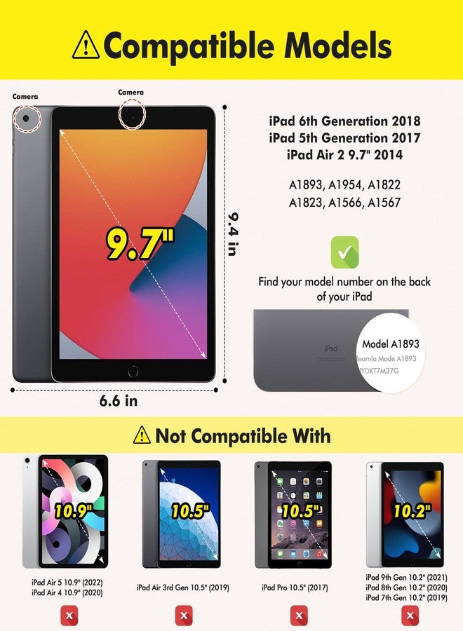 إنفيلاند جراب INFILAND لجهاز iPad الجيل السادس/الخامس 9.7 بوصة 2018/2017، وجهاز iPad Air 2 / Air 1st، غطاء حماية شفاف لامع لطيف للأطفال والفتيات والسيدات، مع حامل قلم (وردي) - Image 2
