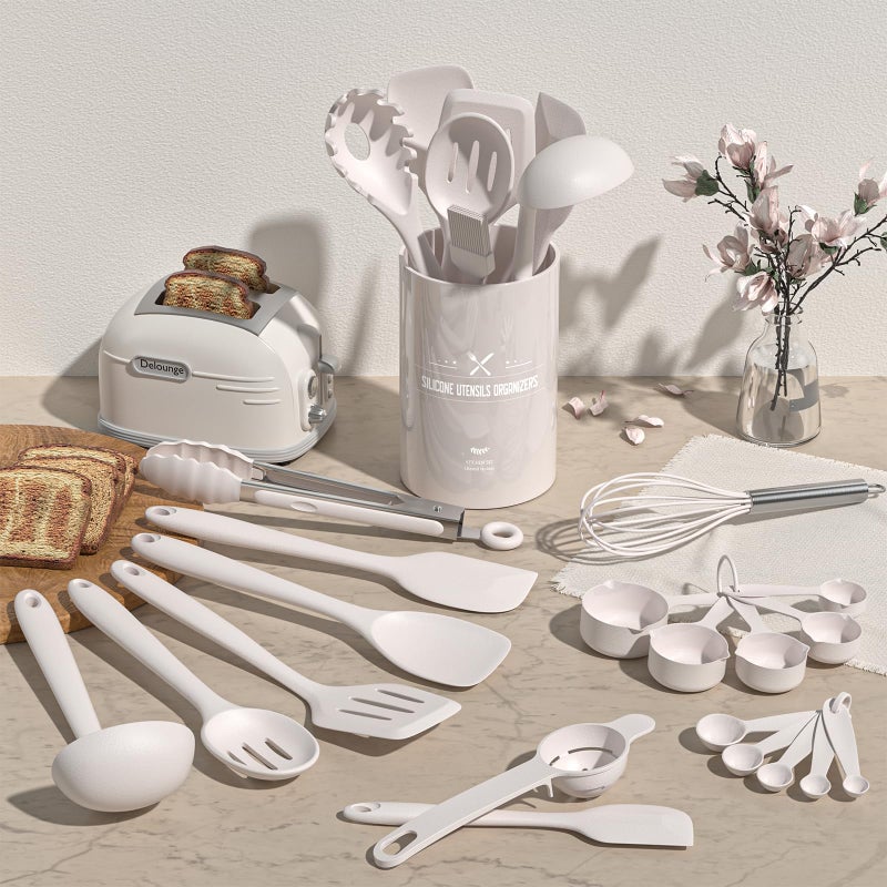 Umite Chef Kitchen Utensils Set, Umite Chef 22Pcs Silicone Cooking Utensils Set, Heat Resistant Silicone Kitchen Spatulas Set with Holder, White Cooking Gadgets Tools Set for Nonstick Cookware, Dishwasher Safe - Image 2