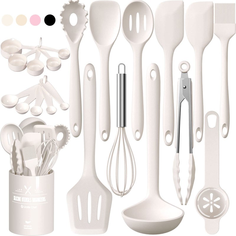 Umite Chef Kitchen Utensils Set, Umite Chef 22Pcs Silicone Cooking Utensils Set, Heat Resistant Silicone Kitchen Spatulas Set with Holder, White Cooking Gadgets Tools Set for Nonstick Cookware, Dishwasher Safe - Image 1