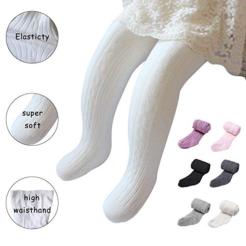 techcity Baby Toddler Girls Tights Seamless Cable Knit Cotton Leggings Pants Stockings for Infant Baby Girl (White, 3-12 Months) - Image 2