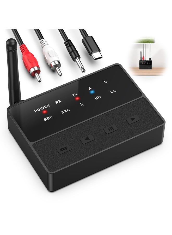 Bluetooth 5.3 Transmitter & Receiver, aptX Low Latency HD Audio Adapter, Dual Headphone Bluetooth Adapter, AUX/RCA for TV & Home Stereo Systems - Image 1