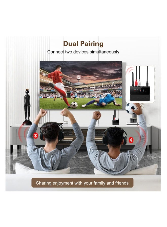 Bluetooth 5.3 Transmitter & Receiver, aptX Low Latency HD Audio Adapter, Dual Headphone Bluetooth Adapter, AUX/RCA for TV & Home Stereo Systems - Image 2