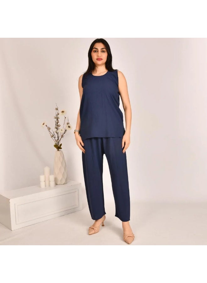 beyond abaya Navy blue sleeveless suit - Image 4