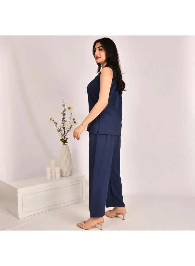 beyond abaya Navy blue sleeveless suit - Image 2