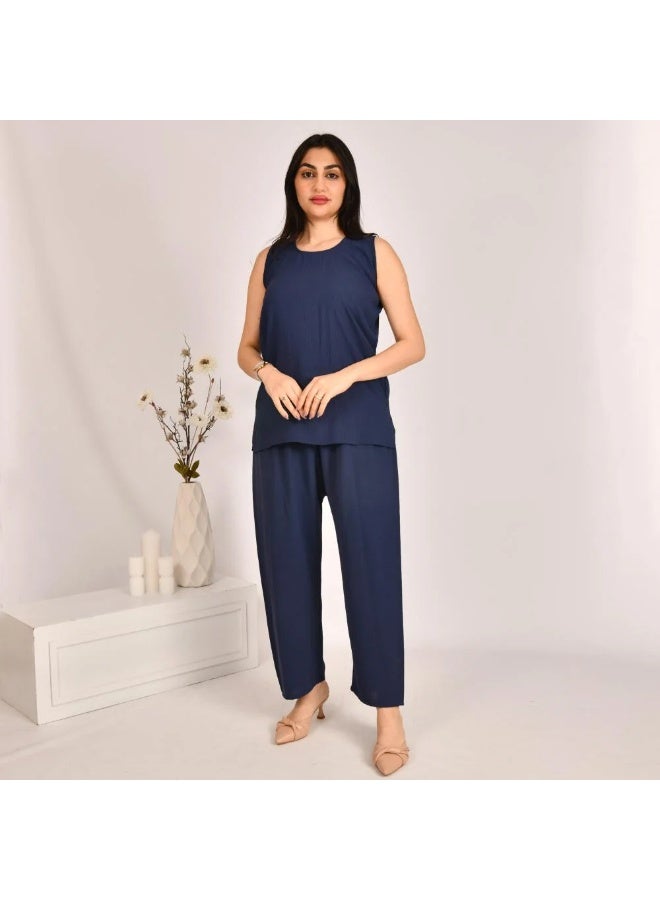 beyond abaya Navy blue sleeveless suit - Image 3