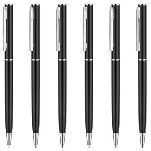 Unibene 6 Pack Slim Metallic Retractable Ballpoint Pens - Matte Black & Chrome Metallic Retractable, 1.0mm Medium Point Black Ink with 6 Stainless Steel Refills for Business Office, Gift - Image 1