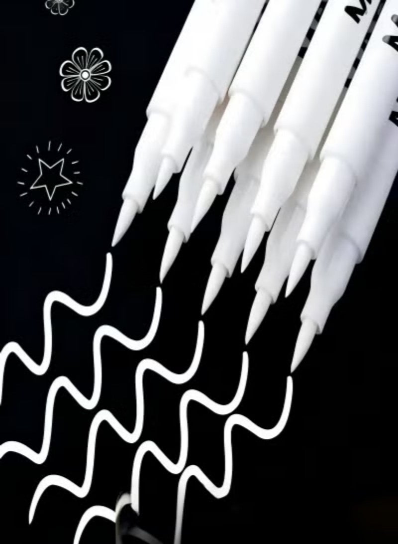 10 عبوات قلم تحديد أبيض، قلم تحديد طلاء أبيض برأس رفيع للغاية 1 مم، دائم للصخور الخشبية، البلاستيك، الجلد، الزجاج، الحجر، المعدن، القماش، السيراميك، القماش، الإطارات، مقاوم للماء، زيتي، سريع الجفاف، قلم تحديد مضاد للبهتان (أبيض) - Image 2