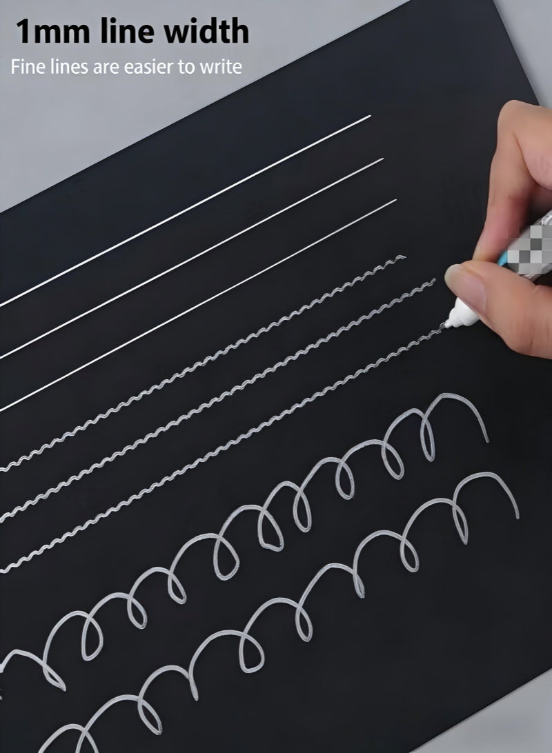 10 عبوات قلم تحديد أبيض، قلم تحديد طلاء أبيض برأس رفيع للغاية 1 مم، دائم للصخور الخشبية، البلاستيك، الجلد، الزجاج، الحجر، المعدن، القماش، السيراميك، القماش، الإطارات، مقاوم للماء، زيتي، سريع الجفاف، قلم تحديد مضاد للبهتان (أبيض) - Image 3