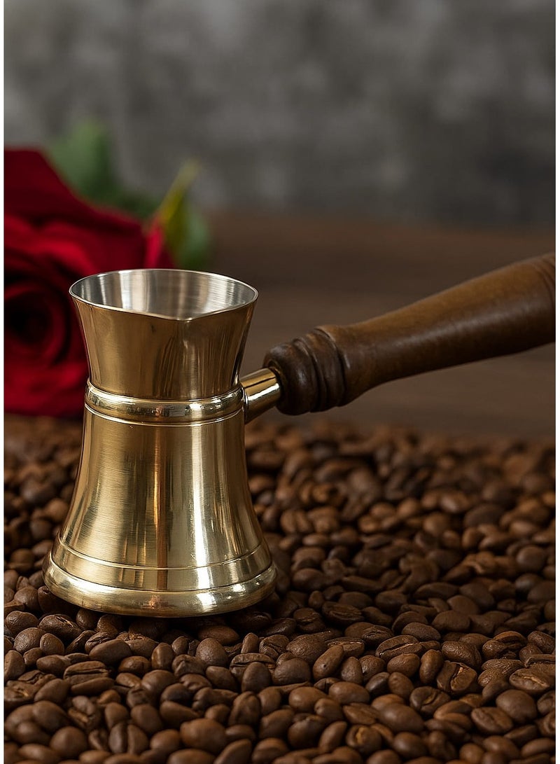 Royal Brass Turkish Coffee Warmer Turkish Style Brass Coffee Pot with Wooden Handle, Gold Brass Coffee Warmer 8 Centimeter - Image 1