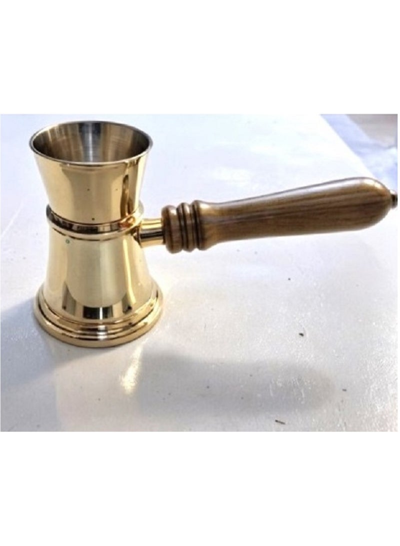 Royal Brass Turkish Coffee Warmer Turkish Style Brass Coffee Pot with Wooden Handle, Gold Brass Coffee Warmer 8 Centimeter - Image 2