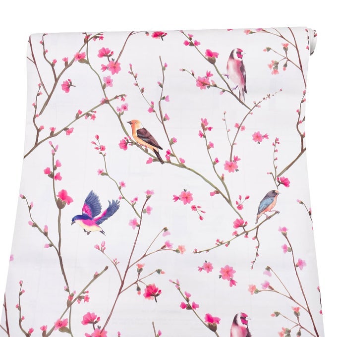 PEEL STICK SHELF LINER REMOVABLE SHELVING PAPER FOR COVERING APARTMENT OLD NIGHTSTAND CLOSET PEACH BIRDS 177 INCH BY 98 FEET