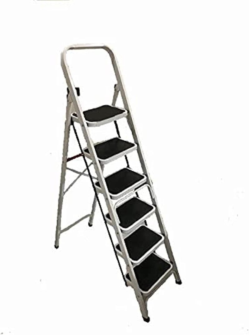6-Step Folding Steel Ladder, Non-Slip Steps, Foldable Design, white and Black, for Home Use