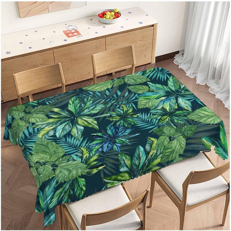 Beabes Tropical Leaves Kitchen Tablecloth Exotic Beach Palm Green Indoor Outdoor Table Cover AntiOil Table Cloths for Wedding Banquet Dinner Tablecloths 52x70 Inch46 Seats - Image 1