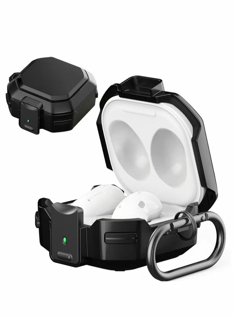 Armor Case Cover for Samsung Galaxy Buds Pro, Galaxy Buds Live, Galaxy Buds 2 Case Cover with Security Lock, Hard Rugged PC Shockproof Case Cover with Keychain/Straps -black - Image 1