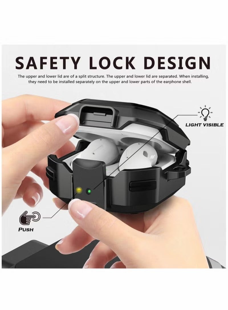 Armor Case Cover for Samsung Galaxy Buds Pro, Galaxy Buds Live, Galaxy Buds 2 Case Cover with Security Lock, Hard Rugged PC Shockproof Case Cover with Keychain/Straps -black - Image 2