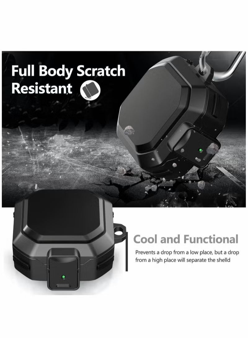 Armor Case Cover for Samsung Galaxy Buds Pro, Galaxy Buds Live, Galaxy Buds 2 Case Cover with Security Lock, Hard Rugged PC Shockproof Case Cover with Keychain/Straps -black - Image 3