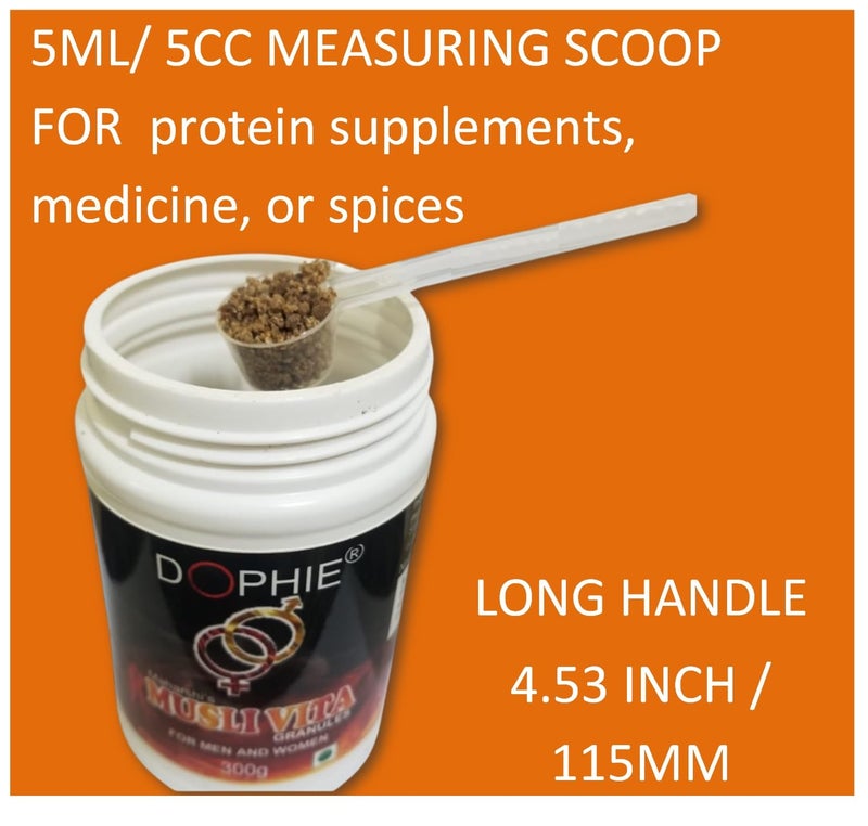 Oleaf 5cc Measuring Scoop | Long Handle Plastic Spoon 5ml|Clear Food Grade Plastic Scoop for Accurate Dosing of Powders, Liquids, Spices, Kitchen, Lab(25 nos) - Image 3