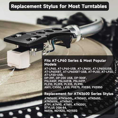 BALLMENT 2 Pack ATN3600L Record Player Needle Replacement with Brush, Diamond Stylus for AT-LP60X/AT3600L/AT-LP2D, Includes Brush - Image 3