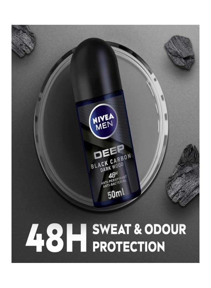Nivea Men Deep Black Carbon Dark Wood Antiperspirant Antibacterial, Roll-On 50ml - Image 2