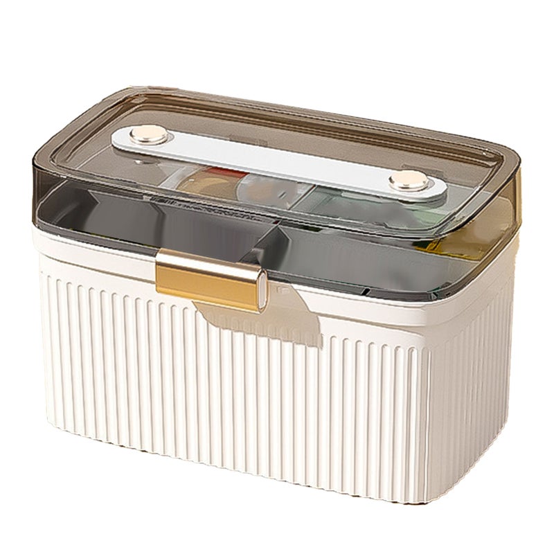 Household Medicine Box Portable Double Layer Medical Box Transparent Plastic First Aid Case for Children White - Image 1