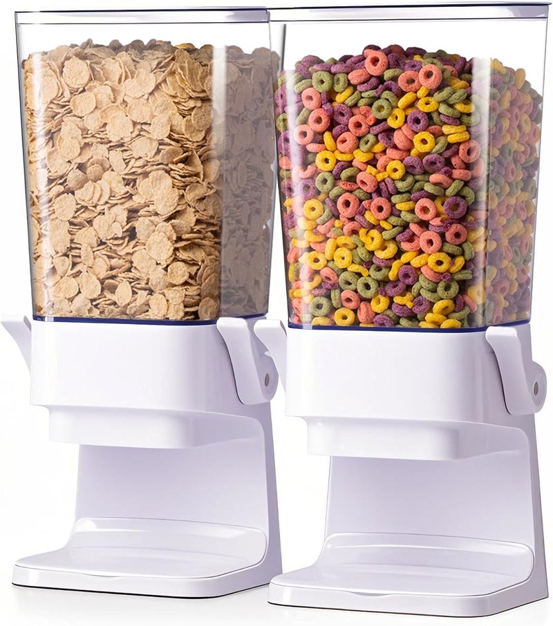 Zeadesign Cereal Dispenser Countertop 2Pc, Cereal Containers Storage, 5L Organization and Storage Containers for Kitchen, Dry Food Dispenser for Rice, Grains, Nuts, Snack,Oatmeal, Pet food, White - Image 1
