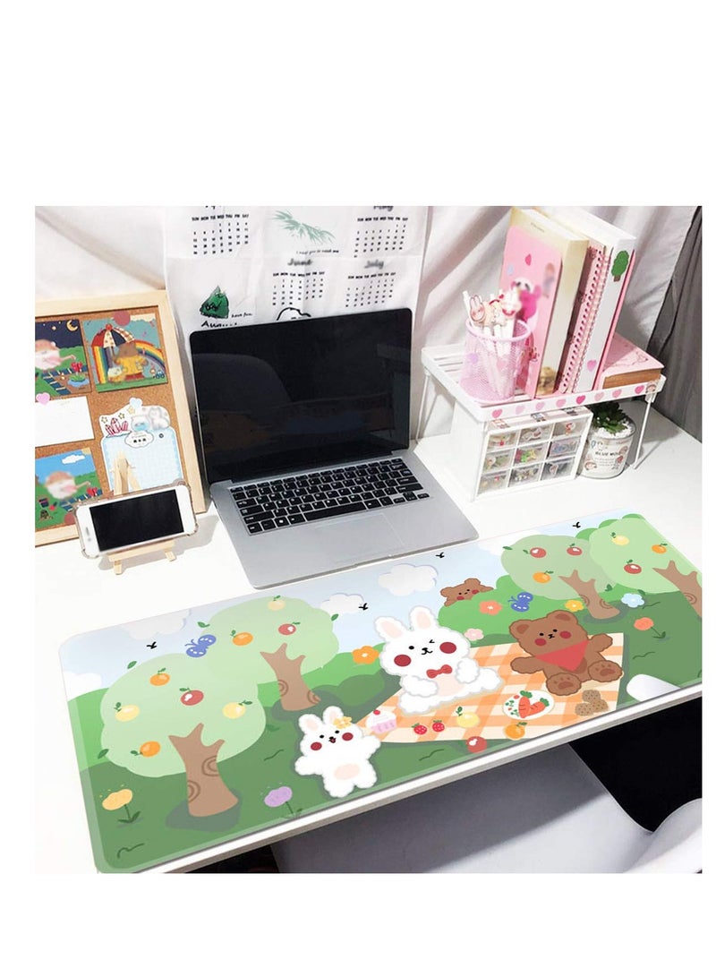 SYOSI Kawaii Desk Mat,Cute Mouse Pad,Large Gaming Desk Mouse mat Cartoons Keyboard Pad,Laptop Desk Mat for Gaming Writing Home Office Work (A,32 x 12 in) - Image 3