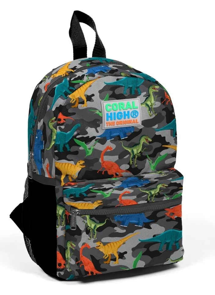 كورال هاي Kids Gray Camouflage Dinosaur Patterned Two-Compartment Nest Backpack 23350