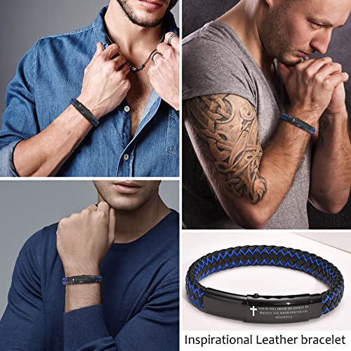 VNOX Christian Gifts For Men - Personalized Religious Gift For Men Inspirational Christian Faith Bible Verse Quote Mens Leather Cross Bracelet, Joshua 1.9 - Image 3