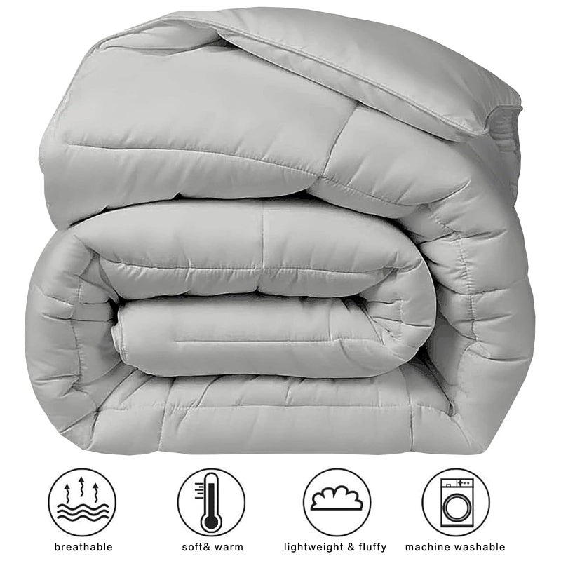 COHOME Premium Queen Size Comforter, All-Season Quilted Down Alternative Duvet Insert, Luxury Hotel GentleSoft Comforter with Anti-Clump Tech & 8 Tabs - Reversible - Light Grey 88 x88 inches - Image 2