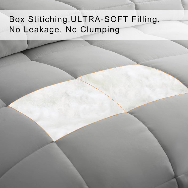 COHOME Premium Queen Size Comforter, All-Season Quilted Down Alternative Duvet Insert, Luxury Hotel GentleSoft Comforter with Anti-Clump Tech & 8 Tabs - Reversible - Light Grey 88 x88 inches - Image 3