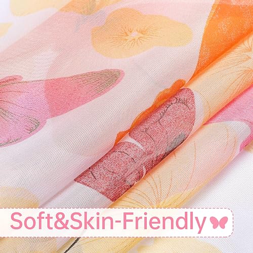 WUBODTI Colorful Butterfly Patterned Sheer Curtains for Kids Room 2 Panels 106 Inches Long, Floral Printed Farmhouse Country Voile Curtain Rod Pocket Pretty Cute Home Decor Drapes - Image 5