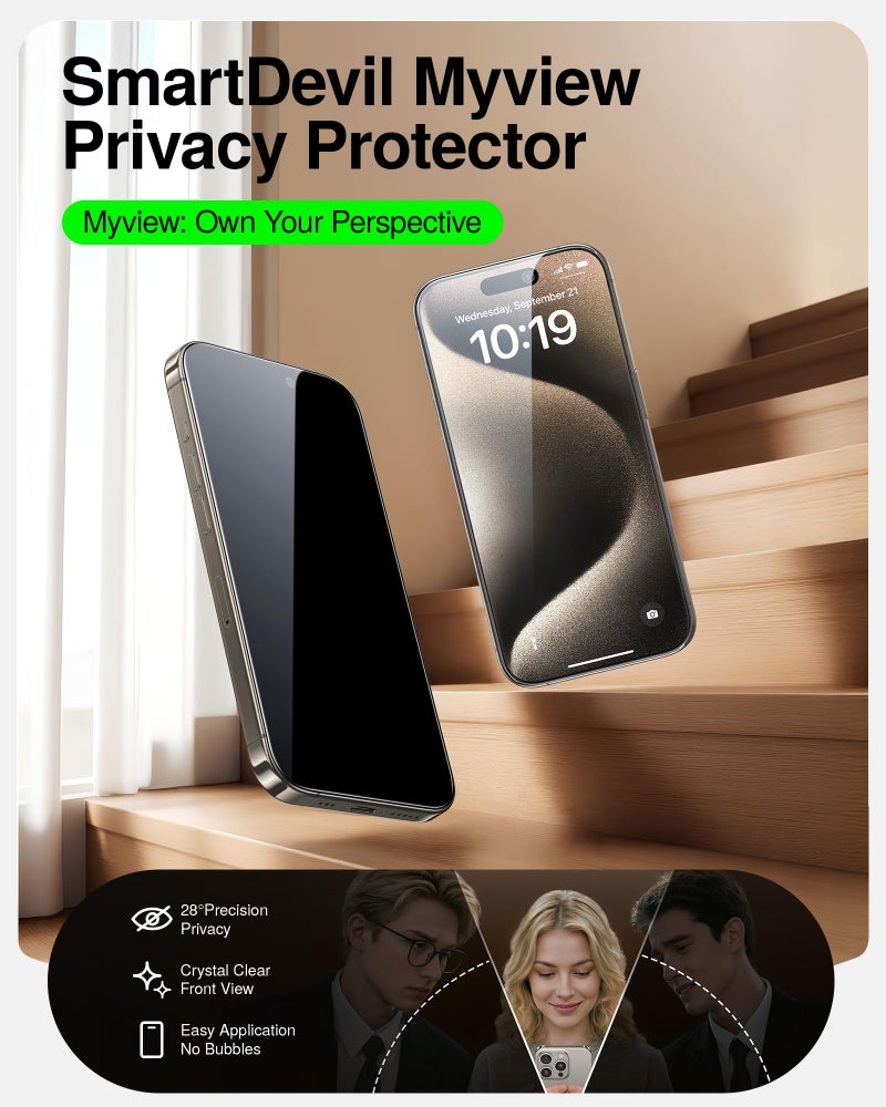 سمارت ديفل SMARTDEVIL 2 Pack MyView Privacy for iPhone 15 Pro Screen Protector - Image 2