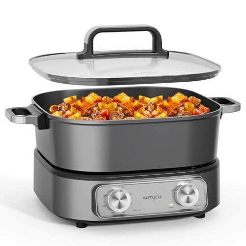 AUTUCU 6-Quart Electric Skillet, Hot Pot | Non-Stick PFOA-Free Ceramic-Coated Pot, 1600W, Timer & 3 Power Settings for Steak, Egg, Ramen, Nonstick Pot - Image 1