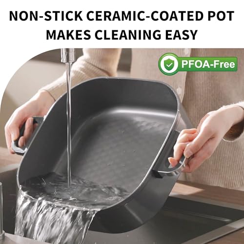 AUTUCU 6-Quart Electric Skillet, Hot Pot | Non-Stick PFOA-Free Ceramic-Coated Pot, 1600W, Timer & 3 Power Settings for Steak, Egg, Ramen, Nonstick Pot - Image 5