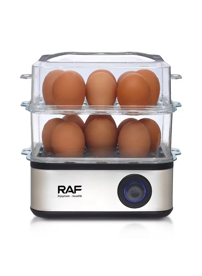 RAF R.0073 Electric Egg Boiler & Food Steamer, 2 Layer, 500W High Capacity Egg Cooker with One-Touch Operation for Eggs & Vegetables - Image 1