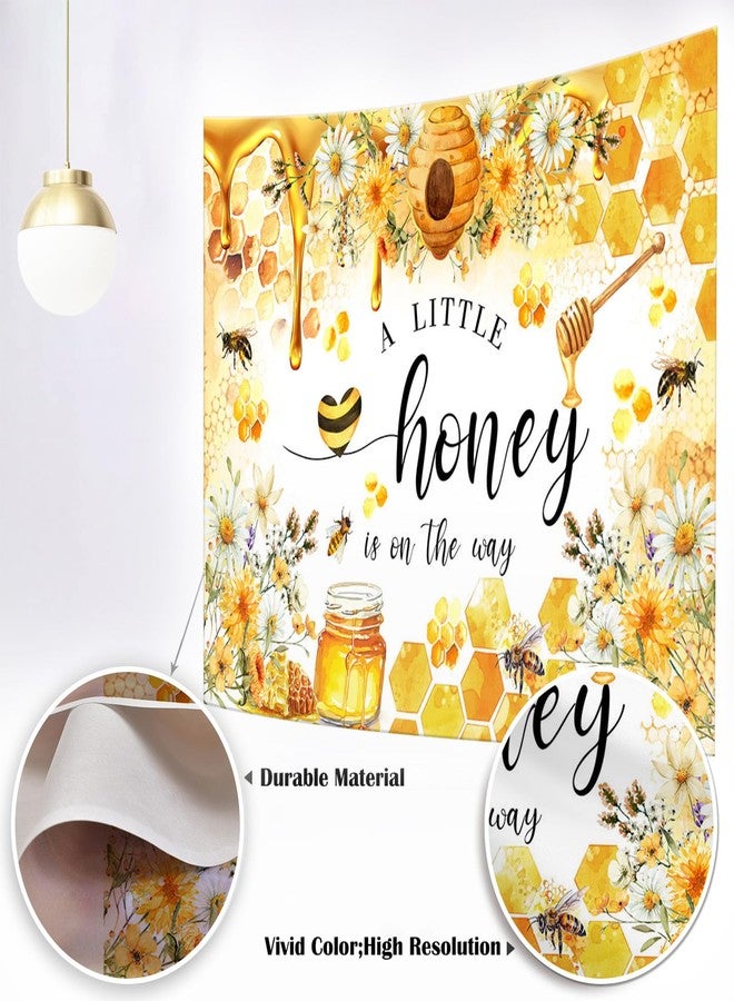 Mocsicka Bee Baby Shower Backdrop A Little Honey is on The Way Baby Shower Party Decorations Banner for Kids Honeycomb Bumble Bee Baby Shower Photography Background (Yellow, 7x5ft(82"x60")) - Image 3