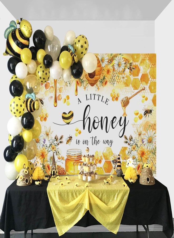 Mocsicka Bee Baby Shower Backdrop A Little Honey is on The Way Baby Shower Party Decorations Banner for Kids Honeycomb Bumble Bee Baby Shower Photography Background (Yellow, 7x5ft(82"x60")) - Image 2