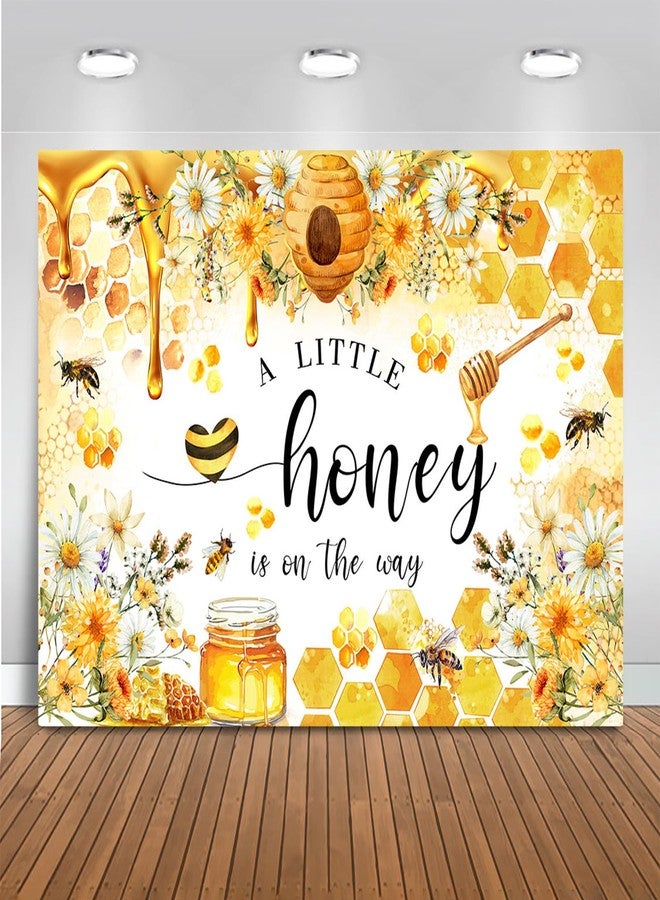 Mocsicka Bee Baby Shower Backdrop A Little Honey is on The Way Baby Shower Party Decorations Banner for Kids Honeycomb Bumble Bee Baby Shower Photography Background (Yellow, 7x5ft(82"x60")) - Image 1