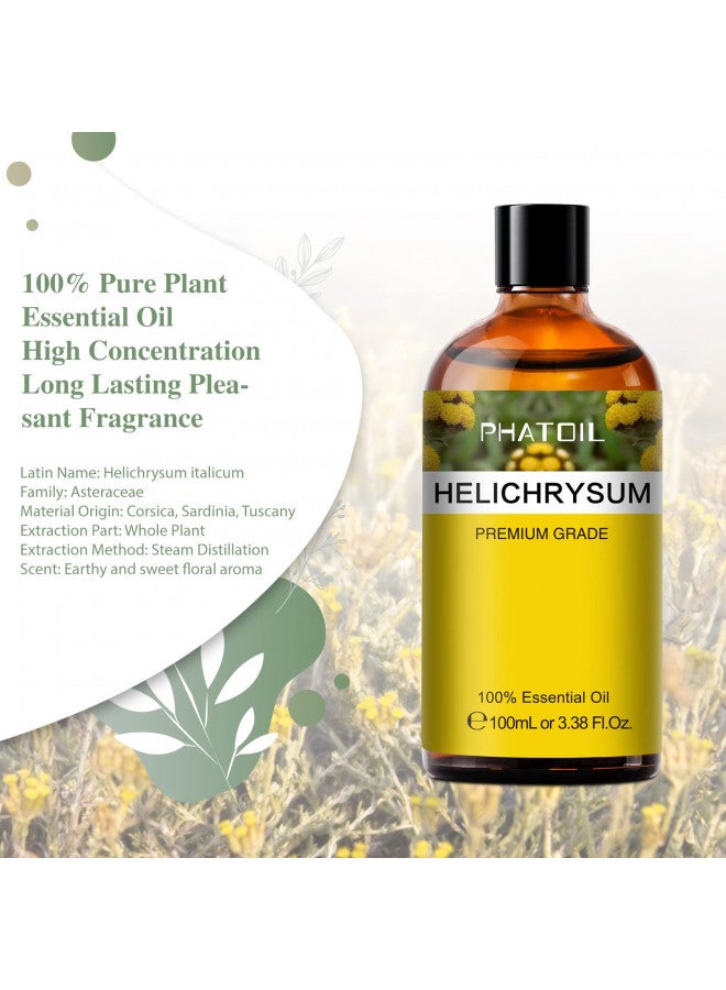 PHATOIL زيت أساسي هليكريسوم 3.38 أونصة سائلة، زيوت عطرية نقية من PHATOIL للناشر، المرطب، مثالي لصنع الصابون، الشموع، قنابل الاستحمام (100 مل) - Image 1