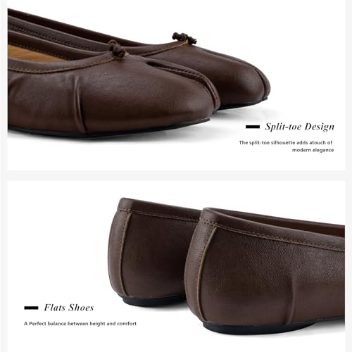 VBDB Tabi Brown Flats Shoes for Women Slip on Low Heel Wide Width Casual Shoes Split Toe Ballet Flats Size 7 - Image 2
