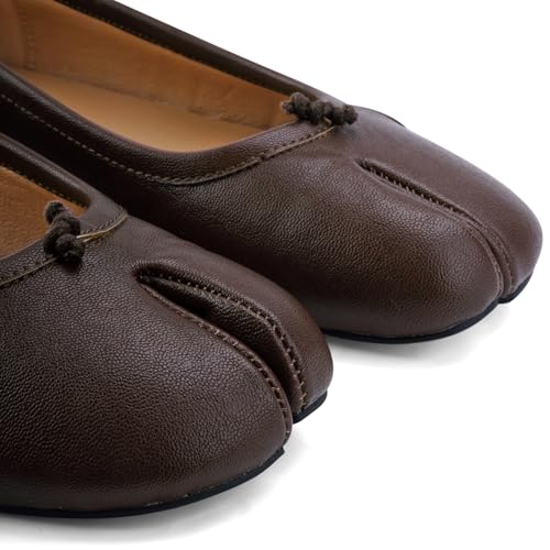 VBDB Tabi Brown Flats Shoes for Women Slip on Low Heel Wide Width Casual Shoes Split Toe Ballet Flats Size 7 - Image 4