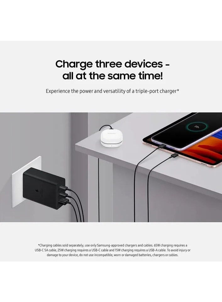 جوميلا شاحن USB C بقوة 65 واط لجهاز سامسونج جالاكسي S26 ألترا S26+ S25 ألترا لشحن فائق السرعة 3 منافذ لشاحن ل Lenovo/HP ل MacBook Pro Air لجهاز iPhone 17 16 15 Pro/iPad Pro كابل USB C بطول 3.28 قدم مضمن باللون الأسود - Image 3