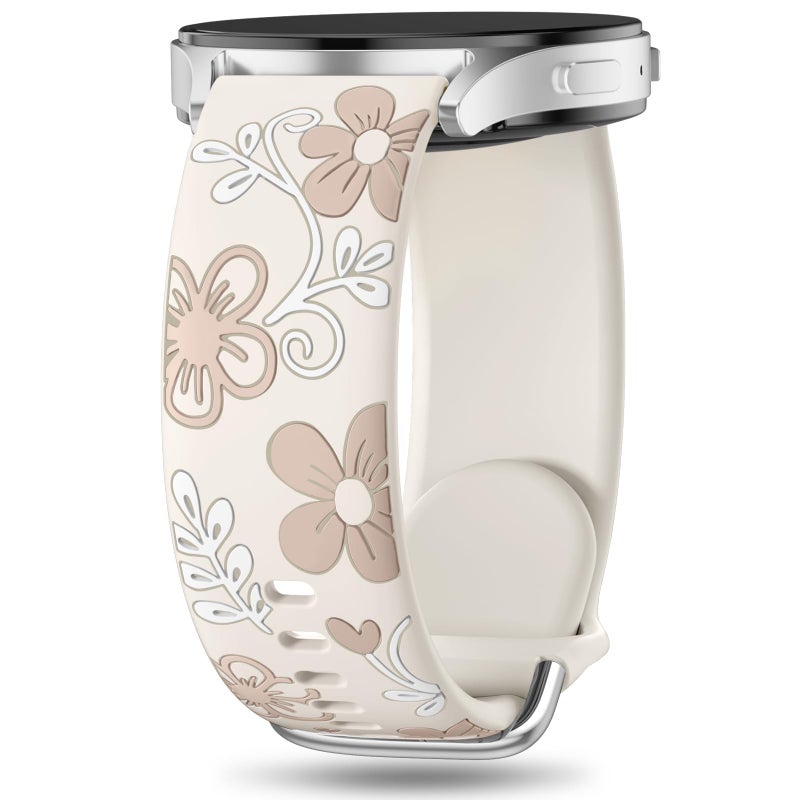 Witzon Floral Band Compatible with Samsung Galaxy Watch 7 Band/FE 6 5 4 40mm 44mm,Galaxy Active 2, 20mm Watch Band Engraved Cute Flower Soft Silicone Inlay Replacement Strap Dressy Accessories Women - Image 1