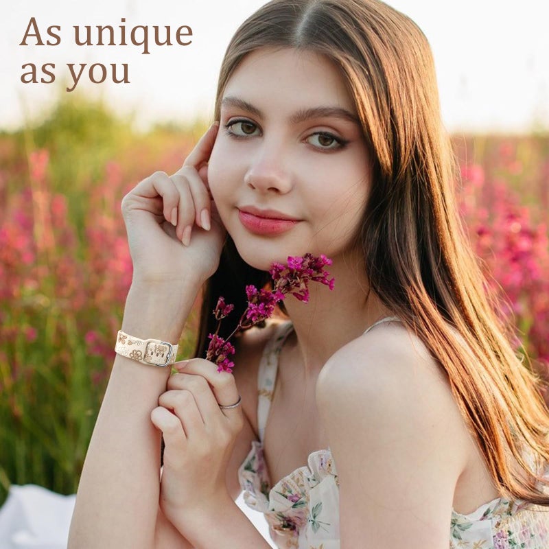 Witzon Floral Band Compatible with Samsung Galaxy Watch 7 Band/FE 6 5 4 40mm 44mm,Galaxy Active 2, 20mm Watch Band Engraved Cute Flower Soft Silicone Inlay Replacement Strap Dressy Accessories Women - Image 2